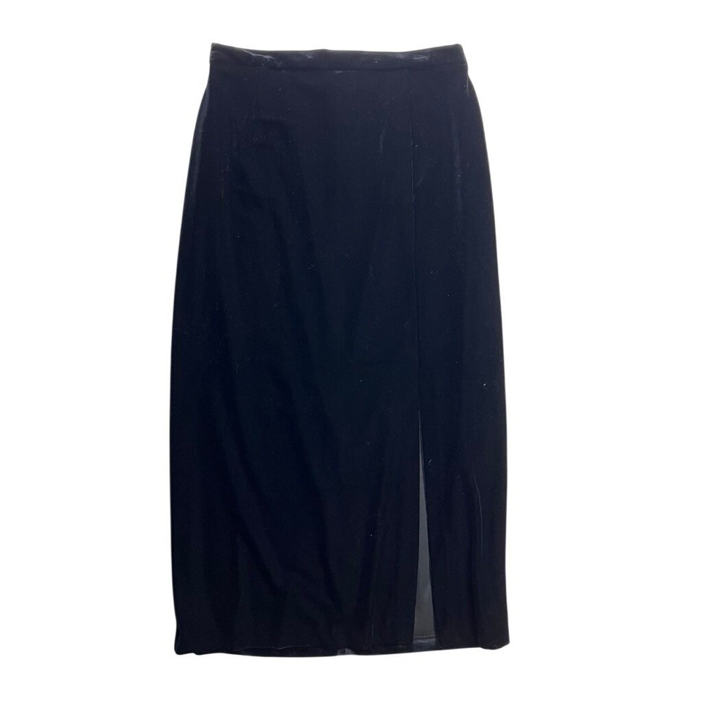 R&K Evenings Velvet Maxi Skirt Womens 12 Black Excellent High‎ Slit Vintage 90s